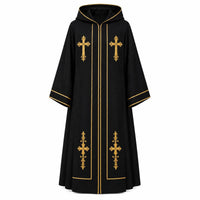 Black Hooded Clergy Robe with Gold Cross Embroidery – Priest Vestment Pastor Choir Robe - image 2