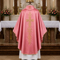 Rose Satin Chasuble – Gold Embroidered Catholic Priest Vestment - image 2
