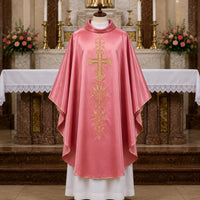 Rose Satin Chasuble – Gold Embroidered Catholic Priest Vestment - image 4
