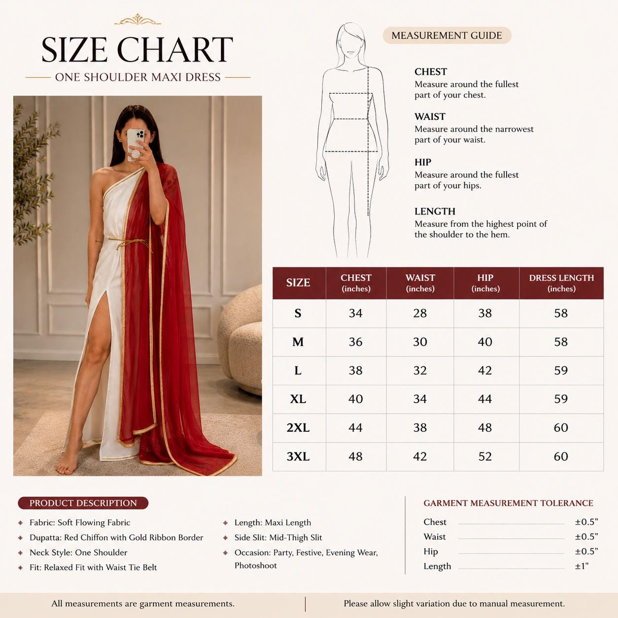 Greek Goddess White Maxi Dress with Red Chiffon Dupatta, One Shoulder Evening Gown, Wedding Guest Dress for Women - image 7