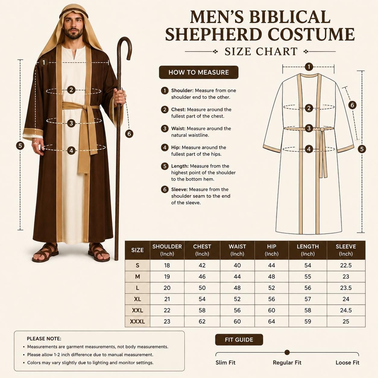 Men's Biblical Shepherd Costume Robe with Head Cover, Nativity Christmas Pageant Wear - image 5