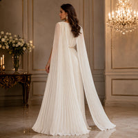 White Grecian Pleated Maxi Dress, Goddess Bridal Gown, Cape Sleeve Evening Formal Prom - image 3