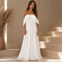 Off-Shoulder Grecian Maxi Dress, Boho Chiffon Beach Wedding Gown - image 3