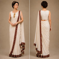 Roman Goddess Saree Costume, Ivory Draped Gown, Sleeveless Toga Outfit, Cosplay Attire - image 3