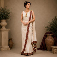 Roman Goddess Saree Costume, Ivory Draped Gown, Sleeveless Toga Outfit, Cosplay Attire