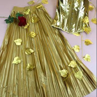 Gold Leaf Goddess Costume, Metallic Corset Dress, Pleated Maxi Skirt, Festival Gown - image 4