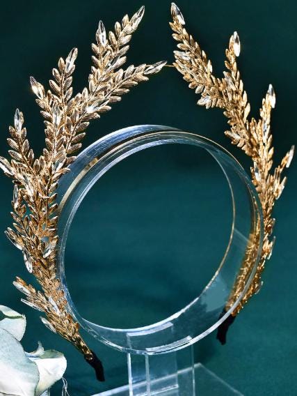 Gold Leaf Crown Headpiece, Greek Goddess Tiara, Bridal Wedding Hair Vine - image 3