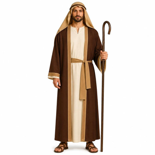 Men's Biblical Shepherd Costume Robe with Head Cover, Nativity Christmas Pageant Wear