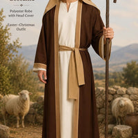 Men's Biblical Shepherd Costume Robe with Head Cover, Nativity Christmas Pageant Wear - image 3
