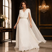 White Grecian Pleated Maxi Dress, Goddess Bridal Gown, Cape Sleeve Evening Formal Prom - image 6