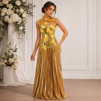 Gold Leaf Goddess Costume, Metallic Corset Dress, Pleated Maxi Skirt, Festival Gown - image 2