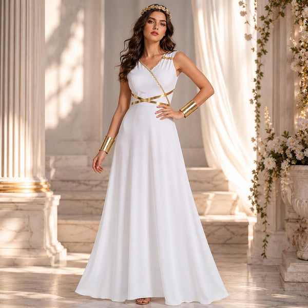 Gold Leaf Corset Dress, Pleated Maxi Skirt, Greek Goddess Costume, Cosplay Outfit